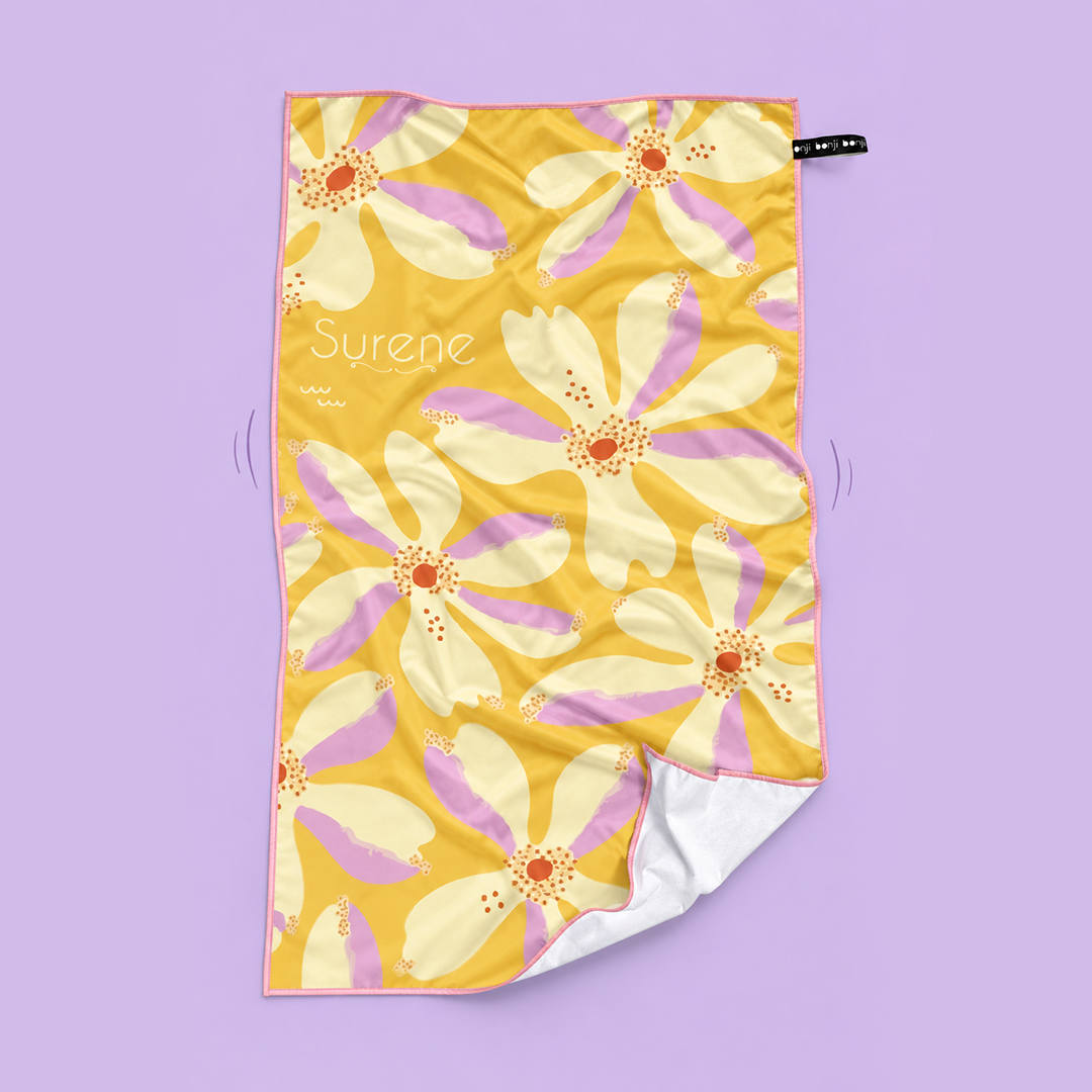 Mustard Floral Bonji Adult Towel Elastic 1m x 1.6m - Image 2