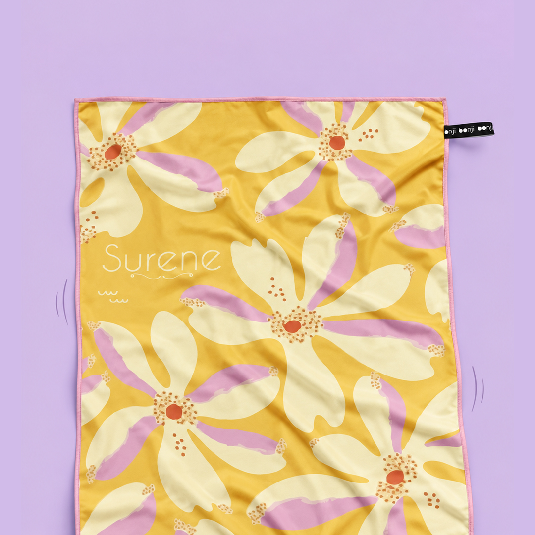 Mustard Floral Bonji Adult Towel Elastic 1m x 1.6m - Image 3